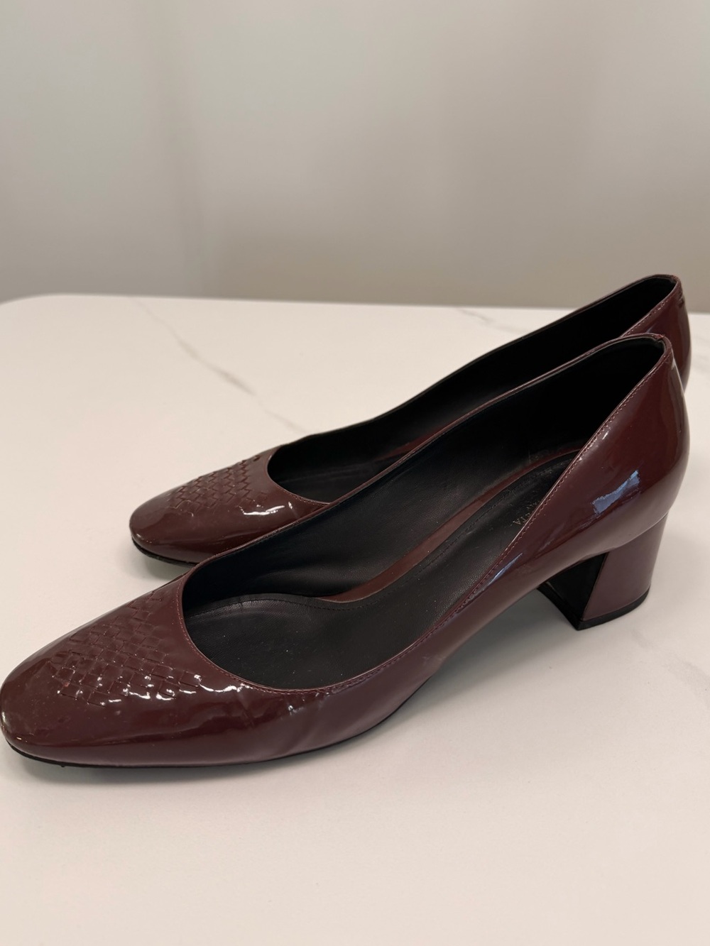 Bottega Veneta Burgundy Patent Leather Square-Toe Pumps